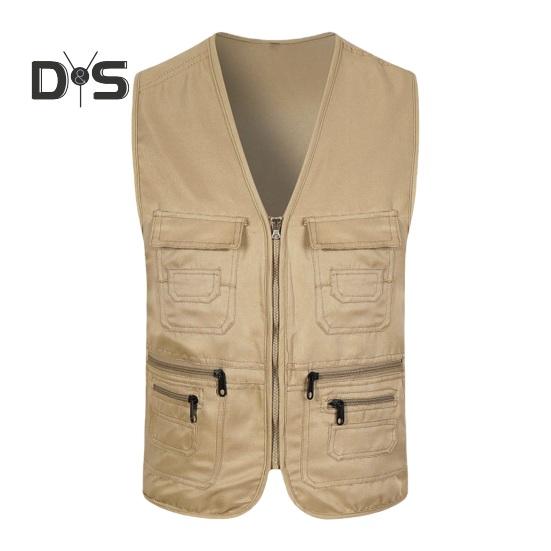 Herren Sommer Cargo Weste V-Ausschnitt Ärmellos Multi Taschen Sport Weste Einfarbig Reißverschlussleiste Volunteer Sicherheitsweste Mantel 2XL khaki von Joom DACH