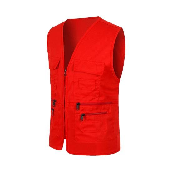 Herren Sommer Cargo Weste V-Ausschnitt Ärmellos Multi Taschen Sport Weste Einfarbig Reißverschlussleiste Volunteer Sicherheitsweste Mantel 2XL rot von Joom DACH