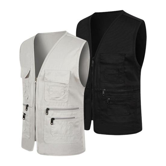 Herren Sommer Cargo Weste V-Ausschnitt Ärmellos Multi Taschen Sport Weste Einfarbig Reißverschlussleiste Volunteer Sicherheitsweste Mantel L khaki von Joom DACH