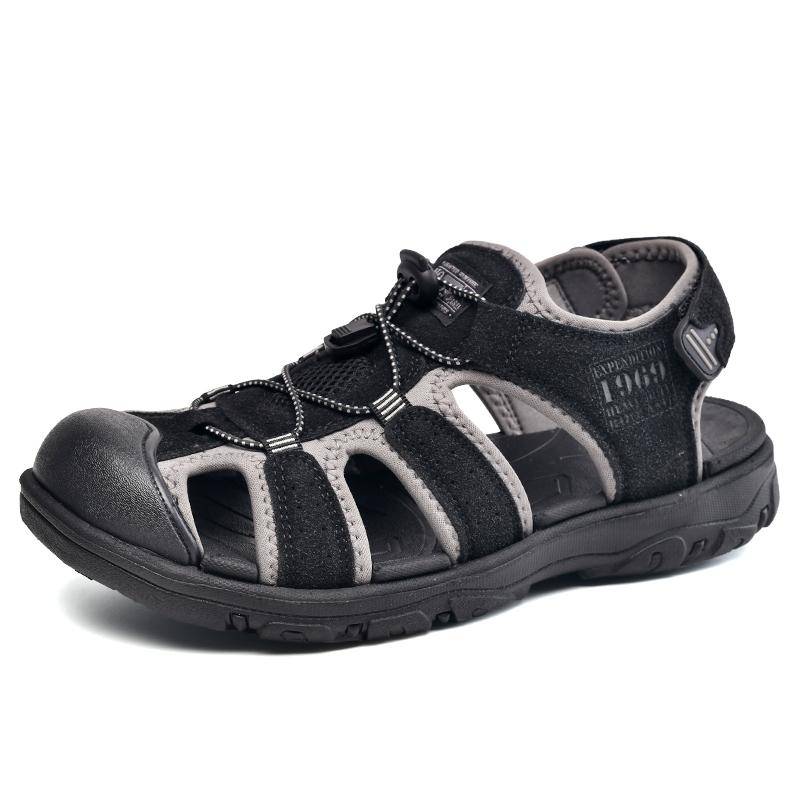 Herren Sommer Freizeitsandalen Rutschfest Outdoor Leder Verstellbare Riemen Atmungsaktiv Strand Laufschuhe Trendige Flache Sohle Reise 40 von Joom DACH