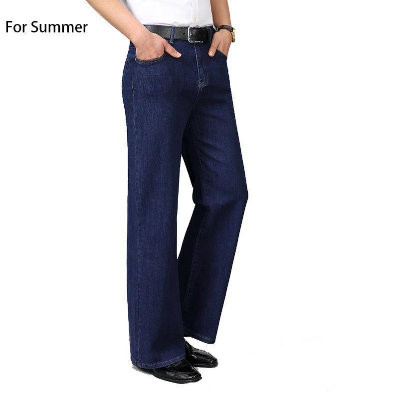 Herren-Sommer-Jeans mit hoher Taille und ausgestelltem Boot-Cut-Bein, ausgestellte männliche Designer-Jeans aus klassischem Denim 34 dunkelblaue von Joom DACH