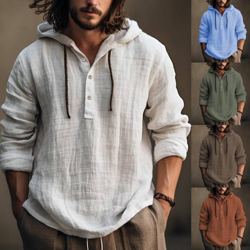 Herren Sommer Neue Lose Druck Langarm Hemd Strickjacke Strand Hemd L kaffeebraun von Joom DACH