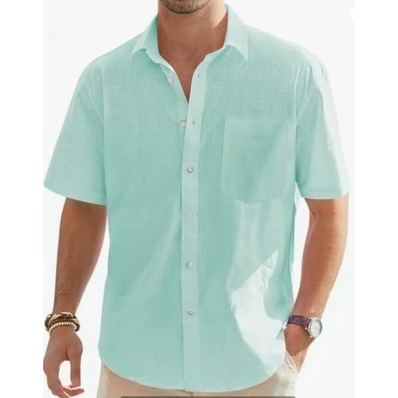 Herren Sommer Neuer Stil Europäische und Amerikanische Mode Klassisch Bequem Atmungsaktiv Baumwolle und Hanf Einfarbig Top Hemd 6XL hellgrüne von Joom DACH