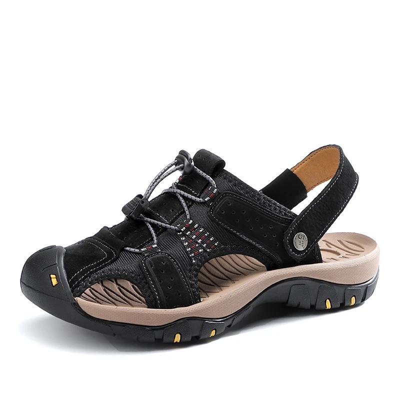 Herren Sommer Sandalen Leder Outdoor Strandschuhe Reine Handarbeit Schuhe Mode Übergröße Hausschuhe Herren Luxus Freizeitschuhe 38 schwarz von Joom DACH