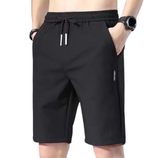 Herren Sommer Shorts Elastischer Kordelzug Taille Gerade Shorts mit weitem Bein Taschen Design Eisseide Einfarbig Sport Shorts XXXL schwarz von Joom DACH