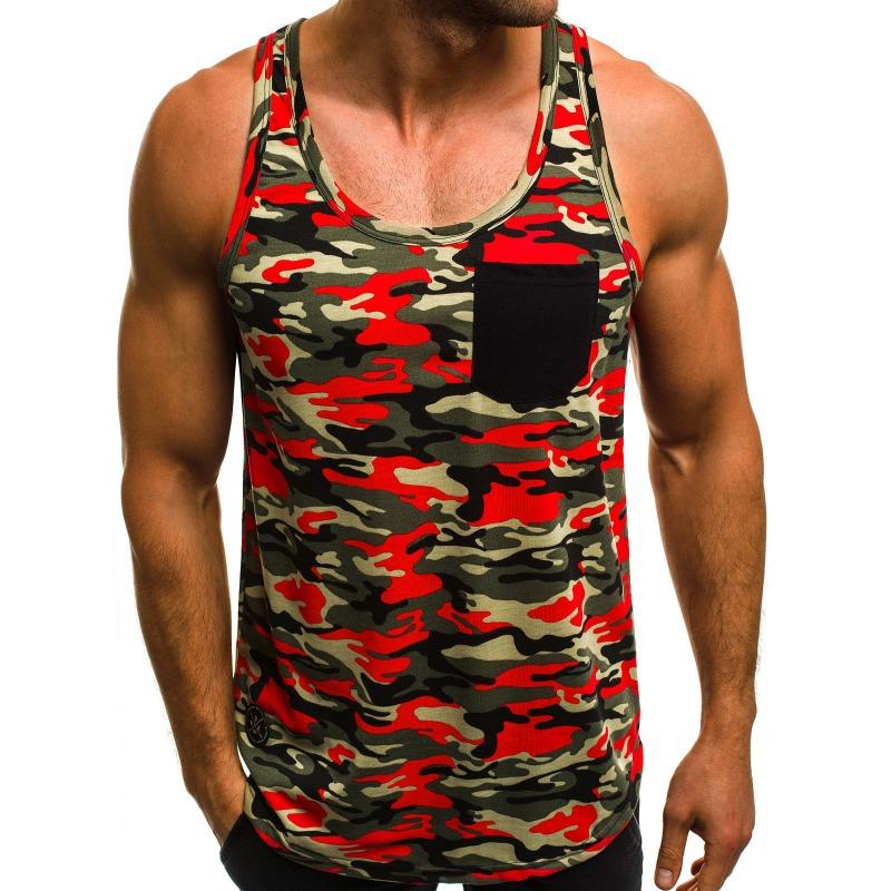 Herren Sommer Sport- und Freizeitweste Herren Slim Camouflage Bedruckte Persönlichkeit Ärmellose Weste M rot von Joom DACH