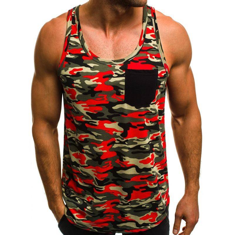 Herren Sommer Sport- und Freizeitweste Herren Slim Camouflage Bedruckte Persönlichkeit Ärmellose Weste M rot von Joom DACH