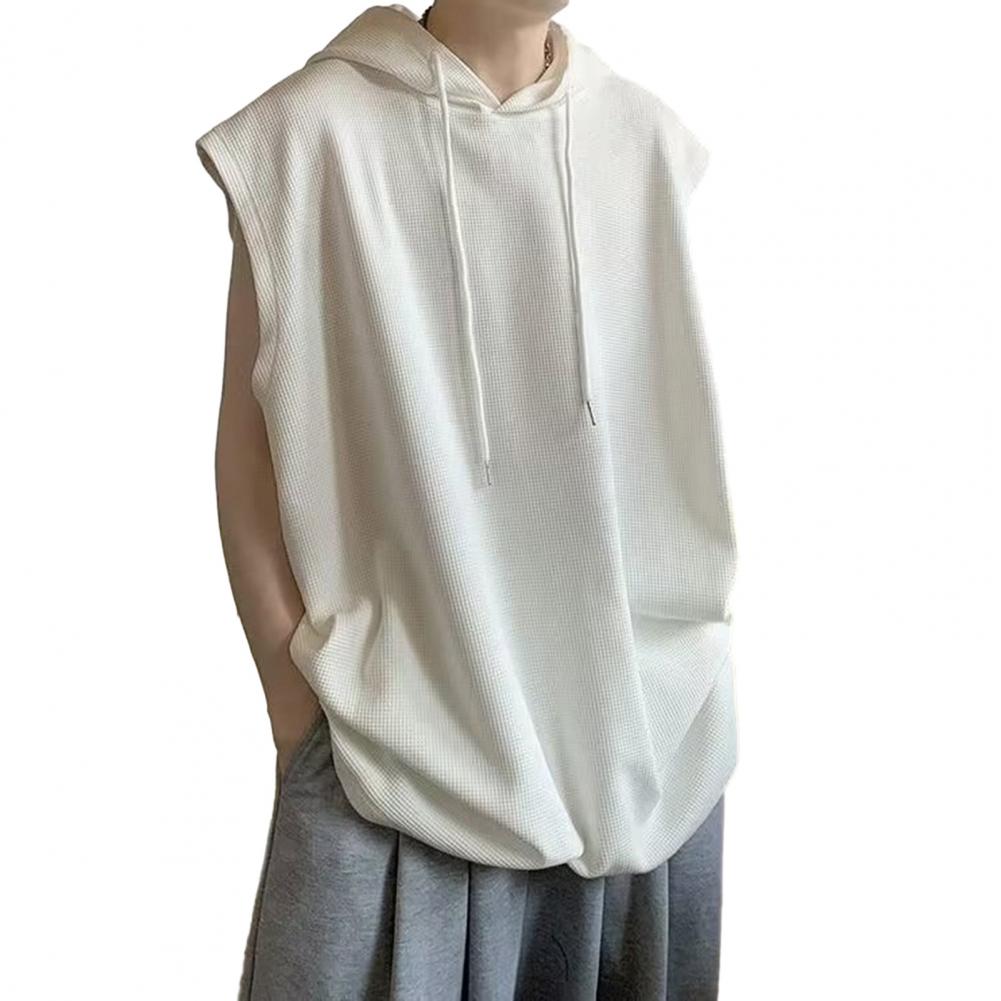 Herren Sommer T-Shirt Weste Locker Einfarbig Kapuze Kordelzug Pullover Mittellang Lässig Ärmellos Atmungsaktiv Herren Tanktop XXXL weiß von Joom DACH