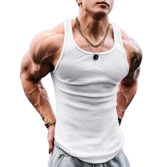 Herren Sommer Unterhemd Rundhals Ärmellos Slim Fit Tank Tops Breite Schultergurte Gerippt Einfarbig Lässige Sportweste Schnelltrocknend Fitness Top 3XL weiß von Joom DACH