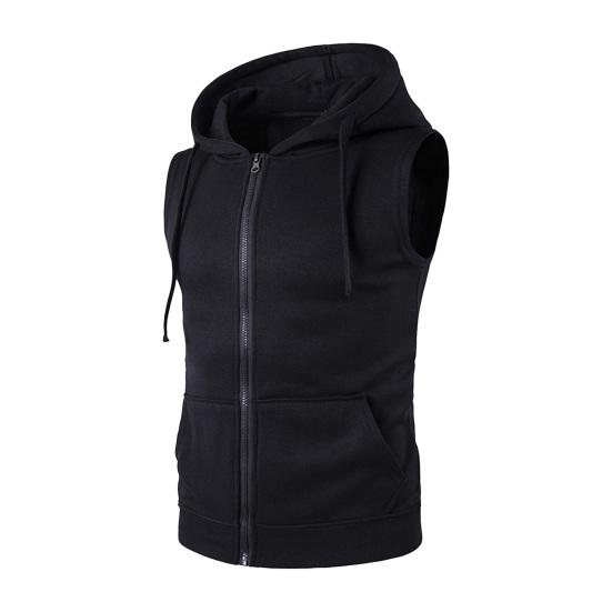Herren Sommer Weste Jacke Mit Kapuze Kordelzug Ärmellos Reißverschluss Knopfleiste Weste Mantel Einfarbig Taschen Reißverschluss Knopfleiste Weste XL schwarz von Joom DACH