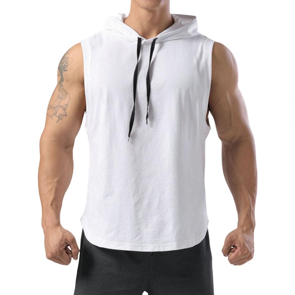 Herren Sommer Weste mit Kapuze Kordelzug ärmellos einfarbig locker Sport Tank Top mittlere Länge Workout Top Gym Sport Jogging Kleidung M weiß von Joom DACH