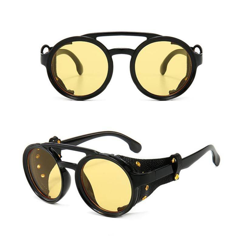 Herren Sonnenbrille Vintage Steampunk Stil Brille UV400 Rundrahmen Brille Outdoor Reiten Sonnenbrille von Joom DACH