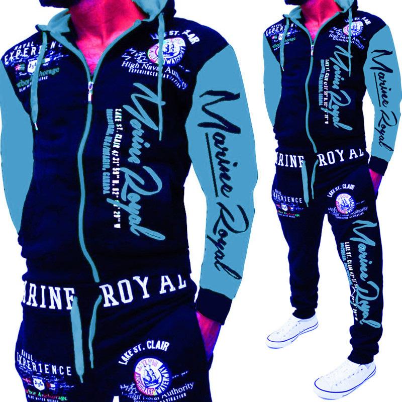 Herren-Sport-Set für Frühling und Herbst, bedrucktes Kapuzen-Sweatshirt, Jogginghose, zweiteiliges Set XXL von Joom DACH
