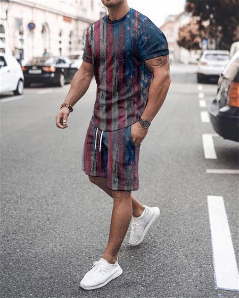 Herren-Sportanzug, T-Shirt + Shorts, Trainingskleidung, 2-teiliges Set aus mehrfarbigem 3D-Rot- und Schwarz-Muster, kurzärmelige Sportbekleidung 3XL von Joom DACH