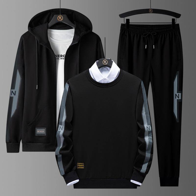 Herren Sportanzug Plus Größe 8xl Herren Herbst und Winter Pullover Dreiteiliges Set XL schwarz grau von Joom DACH