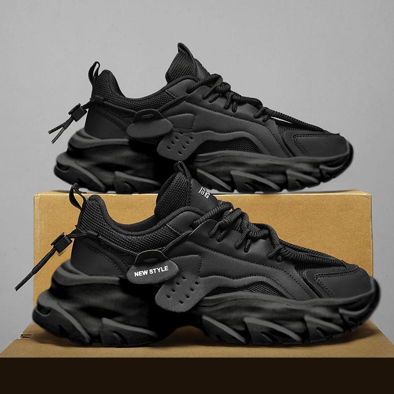 Herren Sportschuhe mit dicker Sohle, einfache, modische Freizeit-Sneaker, hochwertige Sportschuhe aus Gummi und Kunststoff für Männer, klobige Sneakers 41 schwarz von Joom DACH