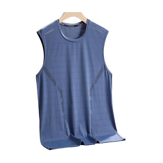 Herren Sportweste aus Eisseide, Rundhalsausschnitt, lockere Passform, einfarbig, ärmellos, Schweißabsorption, schnelltrocknend, Pullover für Fitnessstudio, Fitness, Joggen, Tanktop L blau von Joom DACH