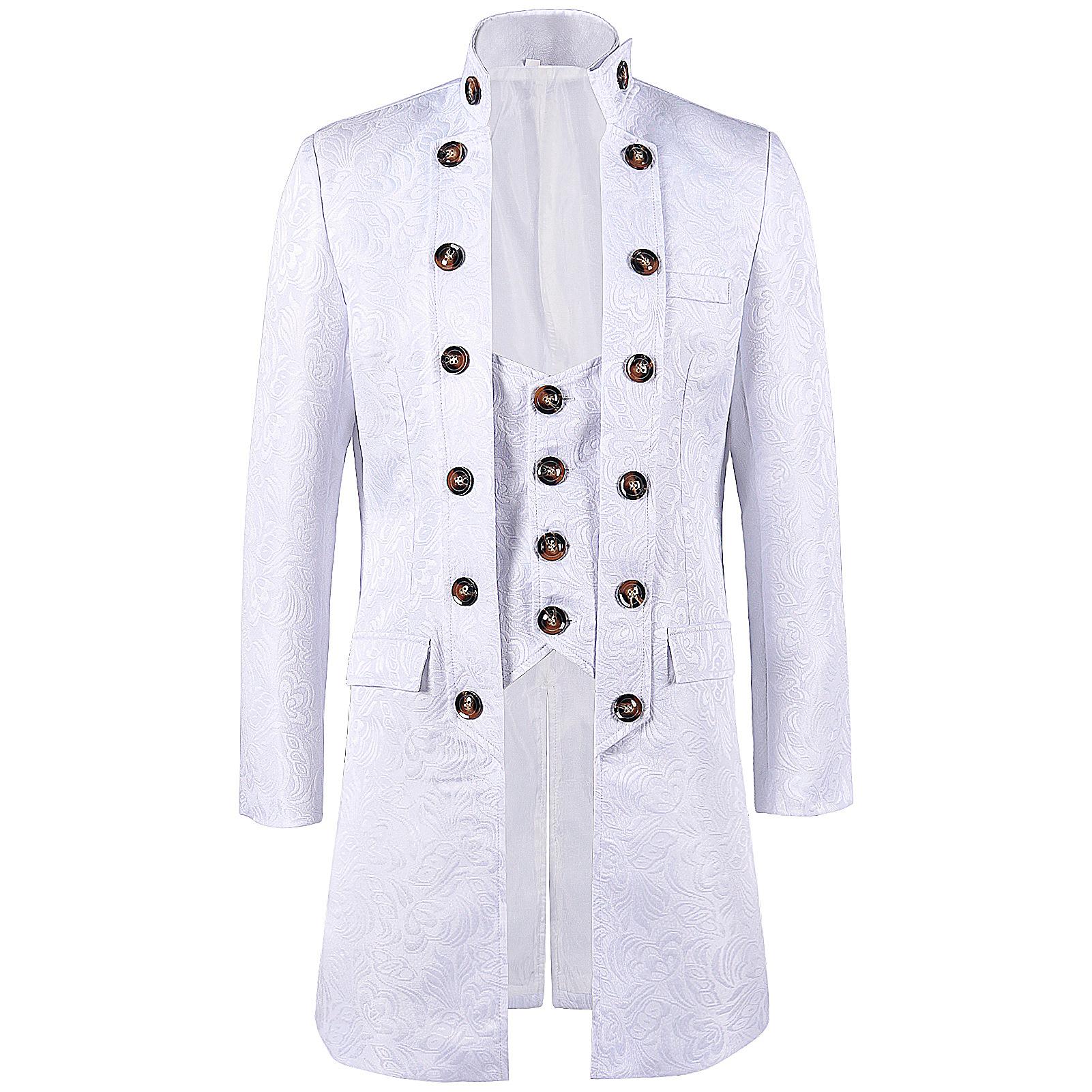 Herren Steampunk Gothic Frack Trenchcoat Mittelalter Weihnachten Vintage Kleidung Victoria Uniform Halloween Kostüm Smoking L weiß von Joom DACH