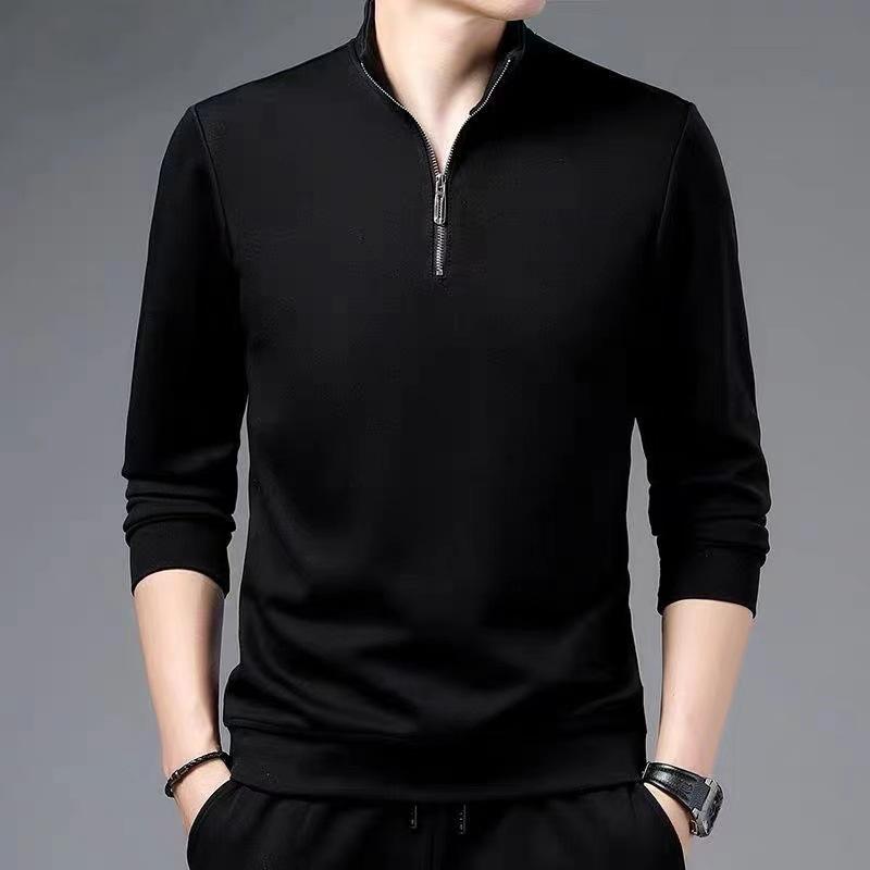 Herren Stehkragen Langarm T-Shirt Halbreißverschluss Kragen umklappbar Einfarbig Atmosphäre All-Match T-Shirt Frühling Herbst XXXXL von Joom DACH