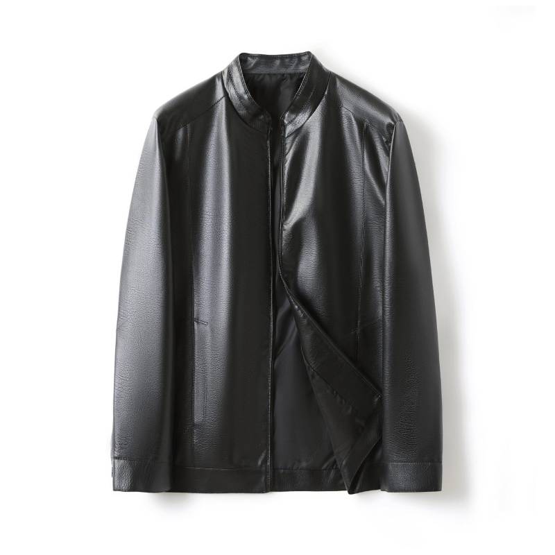 Herren Stehkragen Leder Slim-Fit Herbst und Winter Neue Haining Lederjacke Herren mittleren Alters Plus Fleece Dicker Mantel 4XL von Joom DACH