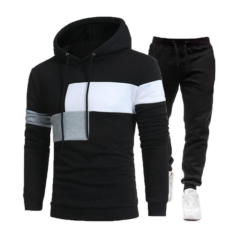 Herren Stitching Hoodie Pullover Anzug Drei Stitching Casual Sportpullover Zweiteiliger Anzug M schwarz von Joom DACH