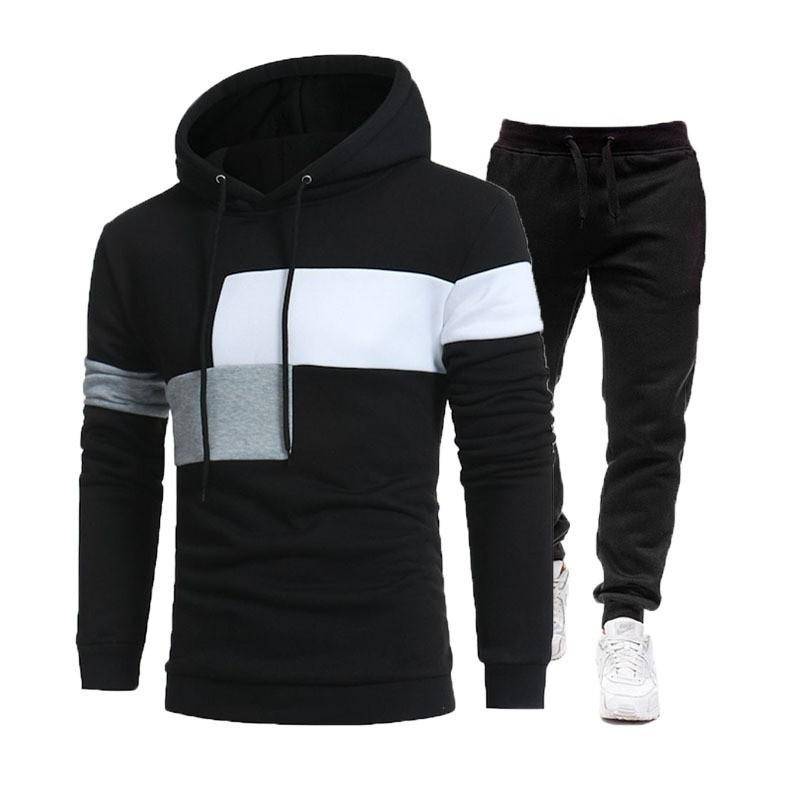 Herren Stitching Hoodie Pullover Anzug Drei Stitching Casual Sportpullover Zweiteiliger Anzug M schwarz von Joom DACH
