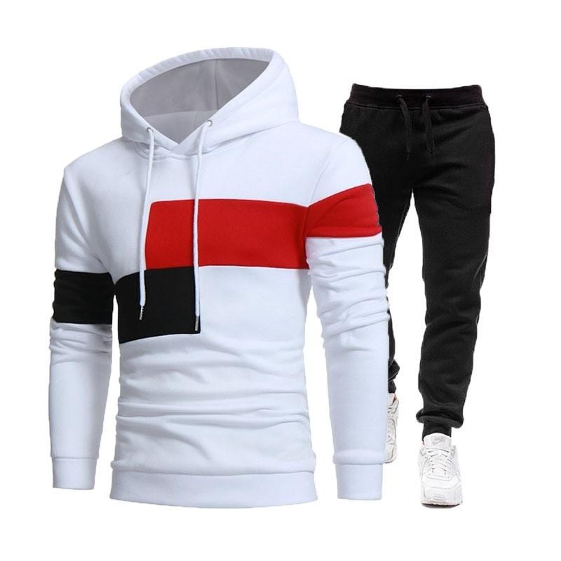 Herren Stitching Hoodie Pullover Anzug Drei Stitching Casual Sportpullover Zweiteiliger Anzug XXL weiß von Joom DACH