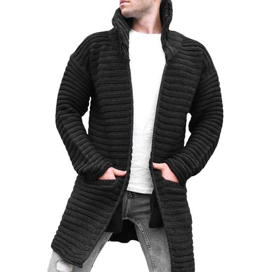 Herren Strickjacke Mantel Strick Stehkragen Lange Ärmel Warme Taschen Pullover Mantel Mittellang L schwarz von Joom DACH
