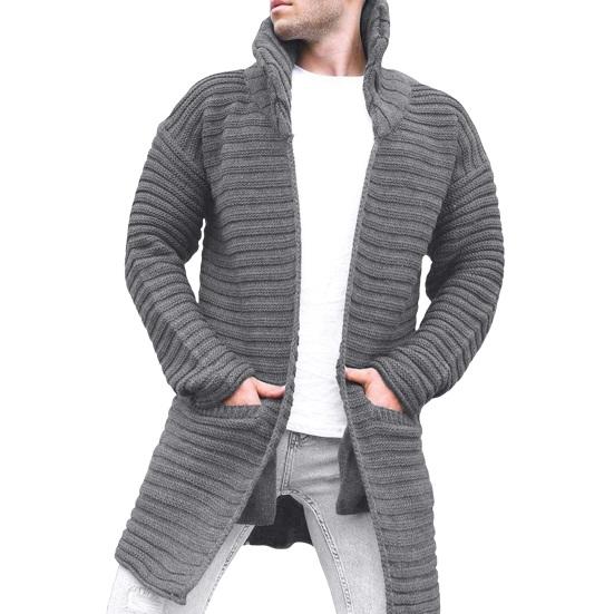 Herren Strickjacke Mantel Strick Stehkragen Lange Ärmel Warme Taschen Pullover Mantel Mittellang XL grau von Joom DACH