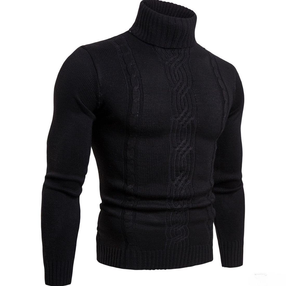 Herren-Strickpullover, lässig, Zopfmuster, Doppelkragen-Tops, Winter-Mann, Stehkragen, dicker, warmer Pullover XL schwarz von Joom DACH