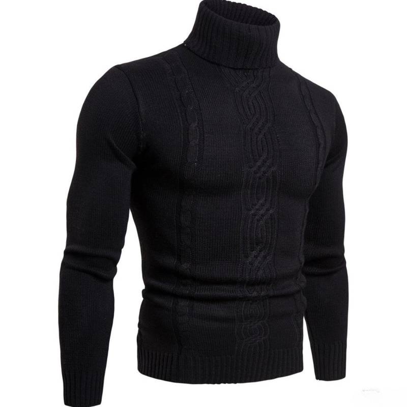 Herren-Strickpullover, lässig, Zopfmuster, Doppelkragen-Tops, Winter-Mann, Stehkragen, dicker, warmer Pullover XL schwarz von Joom DACH