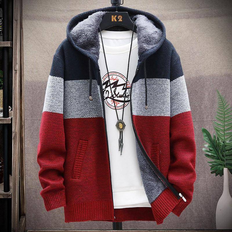 Herren Strickpullover Fleecemantel Gestreifte Jacken Mode Hoodies Winter Herbst Dicke Warme Windjacke Pullover Männliche Kleidung L von Joom DACH