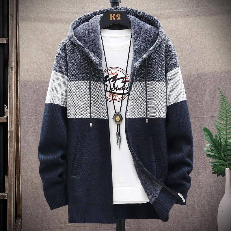 Herren Strickpullover Fleecemantel Gestreifte Jacken Mode Hoodies Winter Herbst Dicke Warme Windjacke Pullover Männliche Kleidung XXXXL von Joom DACH