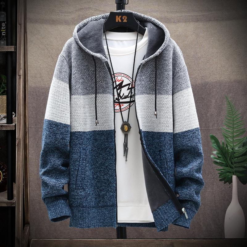 Herren Strickpullover Fleecemantel Gestreifte Jacken Mode Hoodies Winter Herbst Dicke Warme Windjacke Pullover Männliche Kleidung XXXXL von Joom DACH