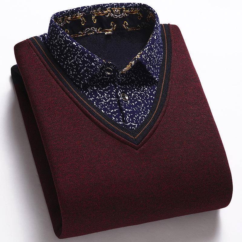 Herren Strickpullover mit Fleecefutter und Kragen in Lagenoptik 3XL for 80-92.5kg von Joom DACH