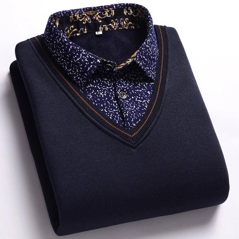 Herren Strickpullover mit Fleecefutter und Kragen in Lagenoptik 3XL for 80-92.5kg von Joom DACH