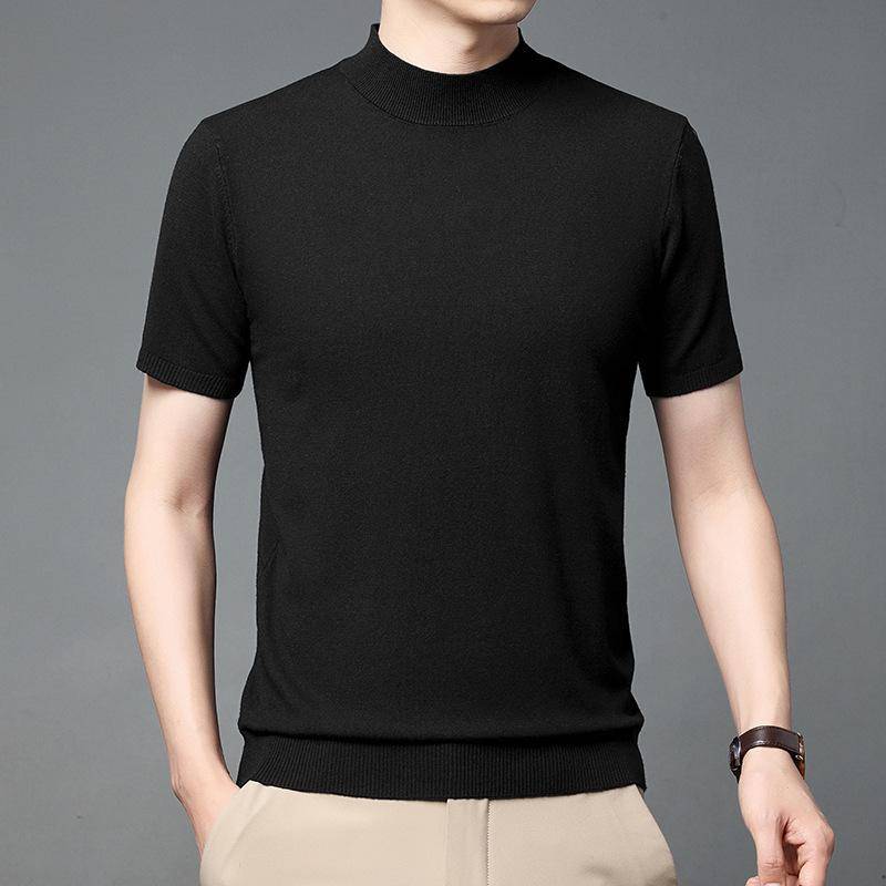 Herren-Strickpullover mit halbem Rollkragen und kurzen Ärmeln, Frühling und Sommer, neu, für junge und mittlere Männer, einfarbig, lässig XXXXL von Joom DACH