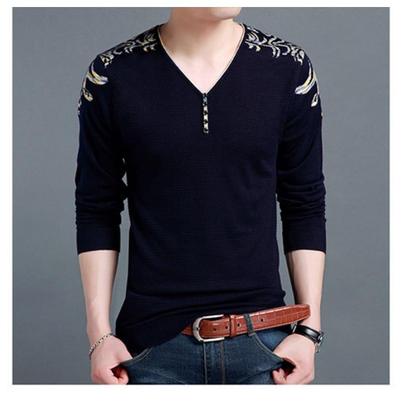 Herren Strickwaren Herbst V-Ausschnitt Knopf Pullover Top Koreanische Version des Körpers Trend Mode Herbst Base Shirt Dünn XL von Joom DACH