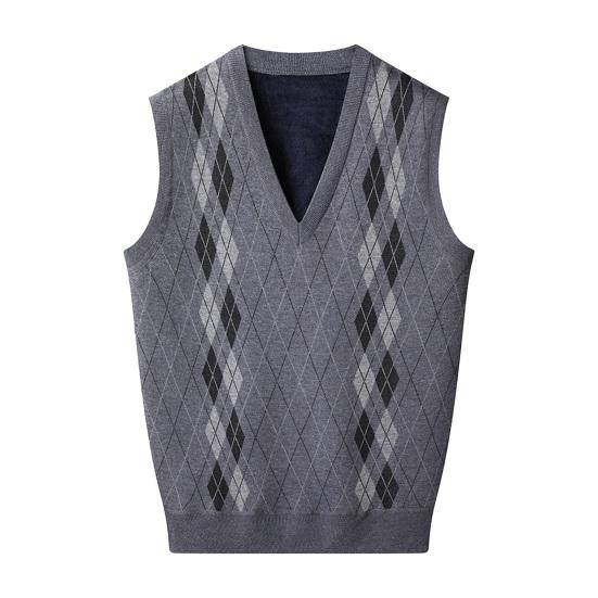 Herren Strickweste V-Ausschnitt Ärmellos Verdicktes Plüschfutter Weste Rautenlinienmuster Winterweste Pullover XXL licht grau von Joom DACH