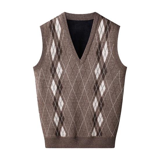 Herren Strickweste V-Ausschnitt Ärmellos Verdicktes Plüschfutter Weste Rautenlinienmuster Winterweste Pullover XXL khaki von Joom DACH