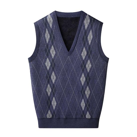 Herren Strickweste V-Ausschnitt Ärmellos Verdicktes Plüschfutter Weste Rautenlinienmuster Winterweste Pullover XXL blau von Joom DACH