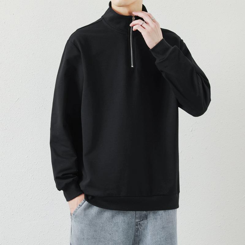 Herren Sweatshirt Frühling und Herbst Lockeres Unterteil Trend Halboffener Kragen Reißverschluss Poloshirt Langarm T-Shirt Herrenbekleidung M von Joom DACH