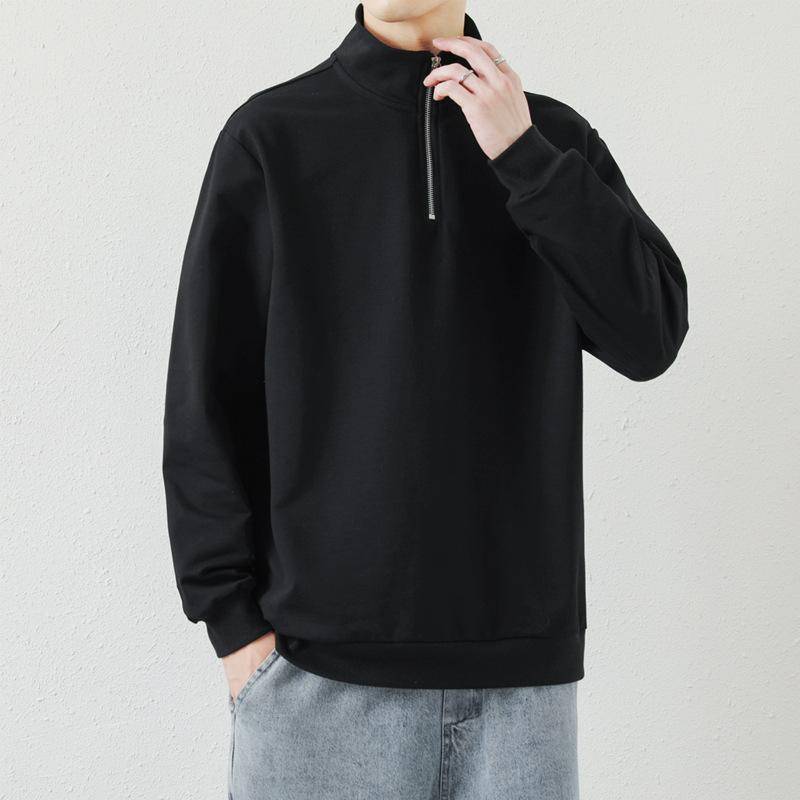 Herren Sweatshirt Frühling und Herbst Lockeres Unterteil Trend Halboffener Kragen Reißverschluss Poloshirt Langarm T-Shirt Herrenbekleidung M von Joom DACH