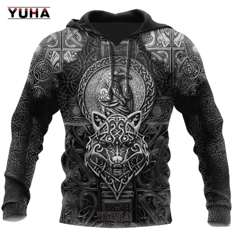 Herren Sweatshirts 3D-Druck Vikings Classic Wolf Herren Hoodies Jacke Frühling Herbst Mode Pullover Hip Hop Punk Übergroße Tops XXXL von Joom DACH