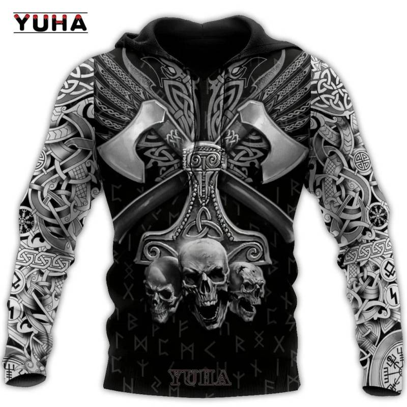 Herren Sweatshirts 3D-Druck Vikings Classic Wolf Herren Hoodies Jacke Frühling Herbst Mode Pullover Hip Hop Punk Übergroße Tops XXXL von Joom DACH