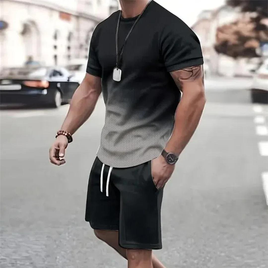 Herren T-Shirt Shorts Set Mode Herren Kreuz Bedruckt Kurzarm Zweiteilig Übergroßer Outdoor Strandsport Herrenanzug Übergröße L von Joom DACH