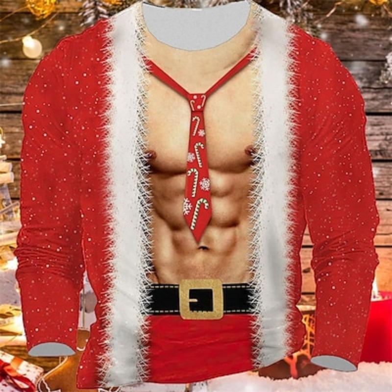 Herren T-Shirt Weihnachtsmann Grafikdrucke Rundhalsausschnitt 3D-Druck Outdoor Weihnachten Langarmdruck Kleidung Bekleidung Designer Basic Casual XL von Joom DACH