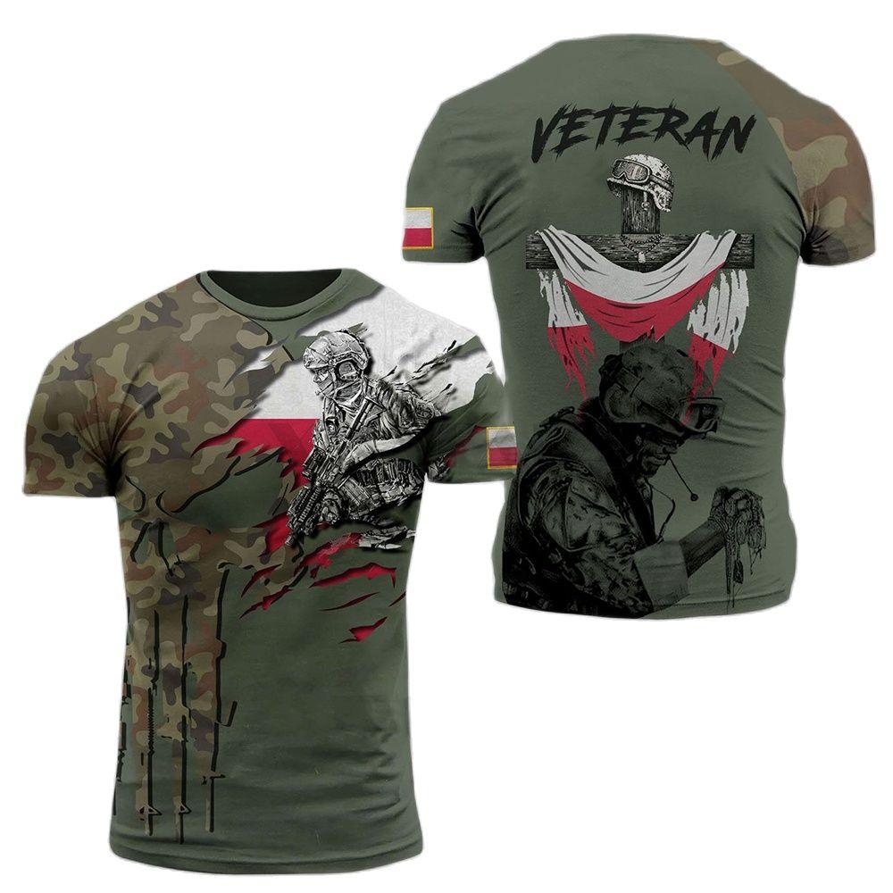 Herren-T-Shirt der polnischen Armee, Veteran, Soldat, Polen-Flagge, Aufdruck, Herrenbekleidung, übergroß, lockerer Pullover, O-Ausschnitt, kurzärmelig L von Joom DACH