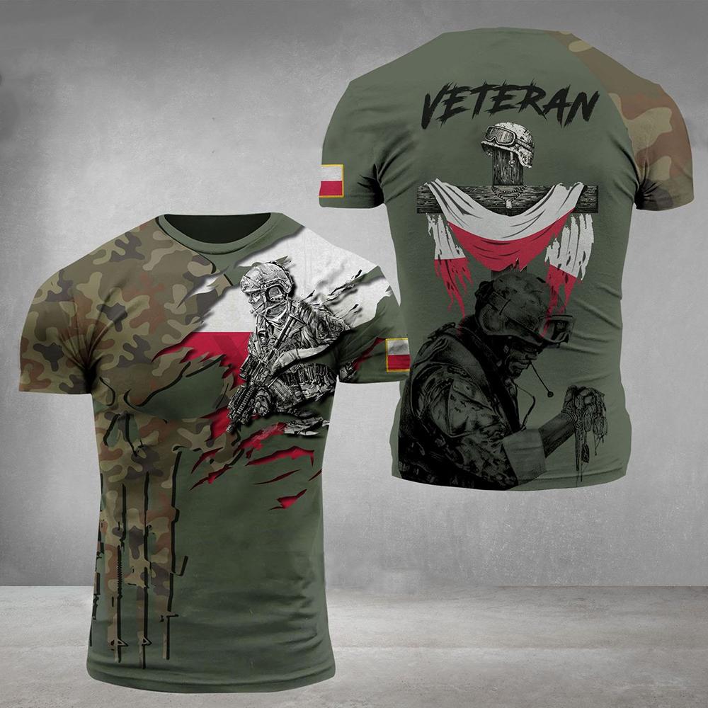 Herren-T-Shirt der polnischen Armee, Veteran, Soldat, Polen-Flagge, Aufdruck, Herrenbekleidung, übergroß, lockerer Pullover, O-Ausschnitt, kurzärmelig M von Joom DACH