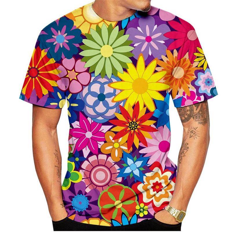 Herren T-Shirt mit 3D-Blumendruck, kurzärmelig, übergroße Oberteile, Rundhalsausschnitt, Streetwear, Sommerkleidung XL Herren T-Shirt mit 3D-Blumendruck, kurzärmelig, übergroße Oberteile, Rundhalsausschnitt, Streetwear, Sommerkleidung XL von Joom DACH
